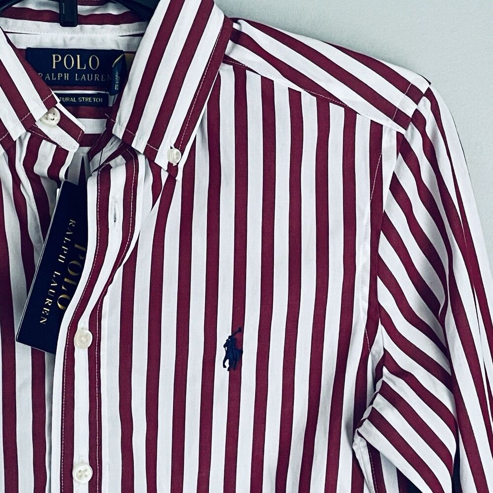 NEW Polo Ralph Lauren Shirt Boys Size 10-12 Red White Striped Preppy Button Down